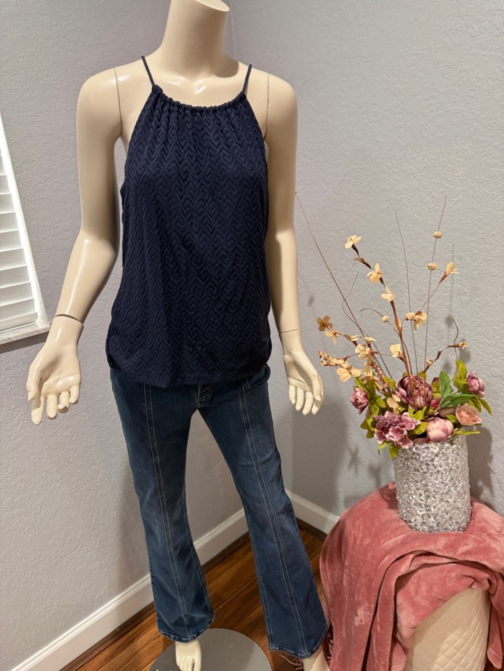 J. McLaughlin Navy Textured Halter Cami